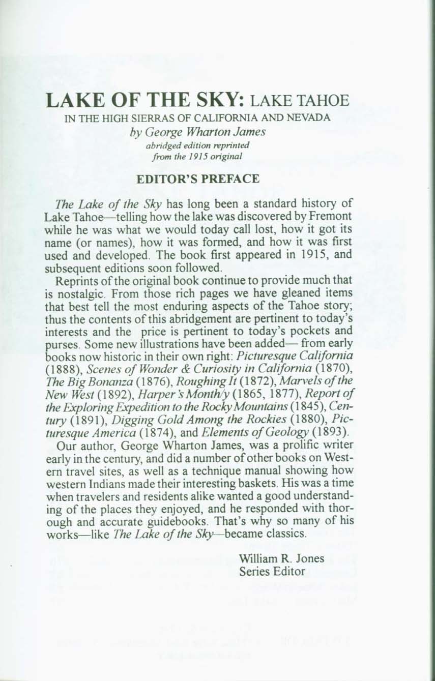 LAKE OF THE SKY: Lake Tahoe in the High Sierras of California and Nevada. vist0038a
